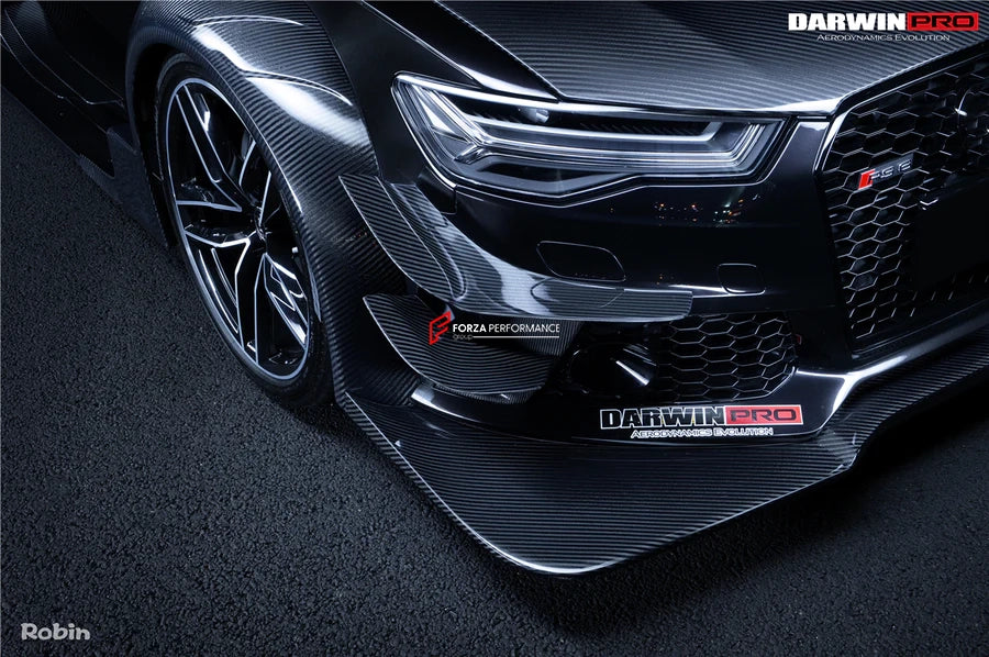 AUTHENTIC DARWINPRO DTM STYLE CARBON WIDE BODY KIT for AUDI RS6 C7 AVANT 2014 - 2018  Set includes:  Hood Front lip Front canards Fender flares Side skirts Side canards Bumper spoiler Rear bumper canards Door canards Rear fender canards Rear diffuser canards Roof spoiler Trunk spoiler Material: Carbon fiber / Forged Carbon / Fiberglass + Carbon / Autoclave carbon fiber / Double sided carbon fiber  NOTE: Professional installation is required  Contact us for pricing
