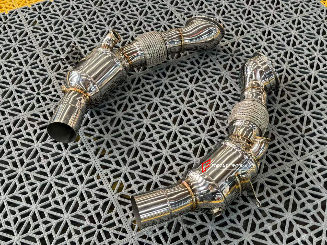 EXHAUST CATLESS DOWNPIPE for FERRARI SF90 4.0T  Material: Stainless Steel  Optionally:  For extra cost we can add heat shield protection 200 cell catalytic converter Production time: 10 working days  NOTE: Professional installation is required.