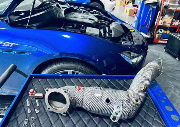 EXHAUST CATLESS DOWNPIPE for MASERATI GHIBLI 2.0T 2021+  Material: Stainless Steel  Optionally:  For extra cost we can add heat shield protection 200 cell catalytic converter