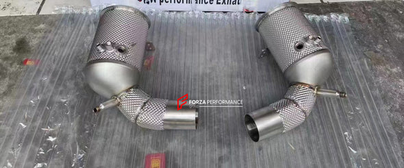 EXHAUST CATLESS DOWNPIPE for PORSCHE 991 992 TURBO S 3.7T  Material: Stainless Steel  Optionally:  For extra cost we can add heat shield protection 200 cell catalytic converter Production time: 10 working days  NOTE: Professional installation is required.