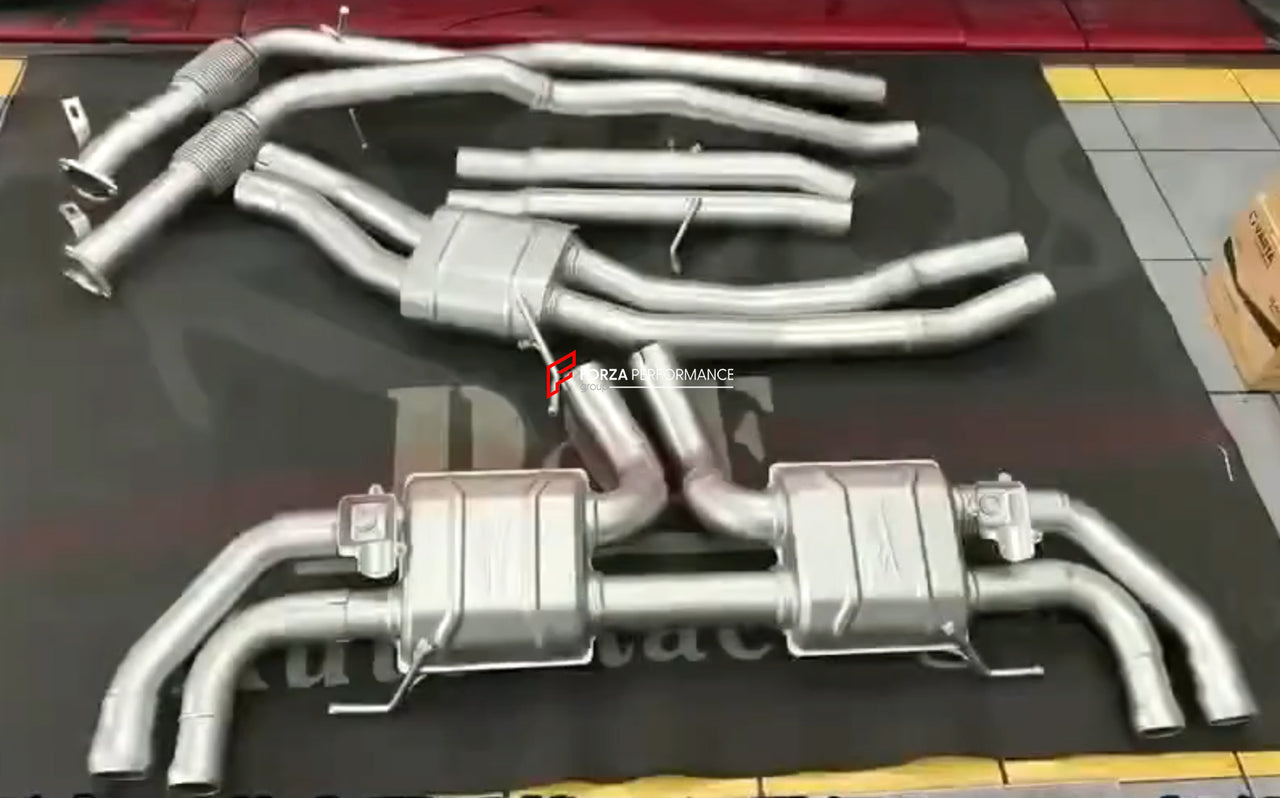 EXHAUST SYSTEM for BENTLEY BENTAYGA PL71 FACELIFT 4.0T 2020+  Valved exhaust, meaning that has remote, controlled valves - allowing a switch between an aggressive loud sports sound and a sound that is closer to the OEM sound.  Set includes:  Exhaust Pipe Downpipes Mufflers with Valve Exhaust Tips