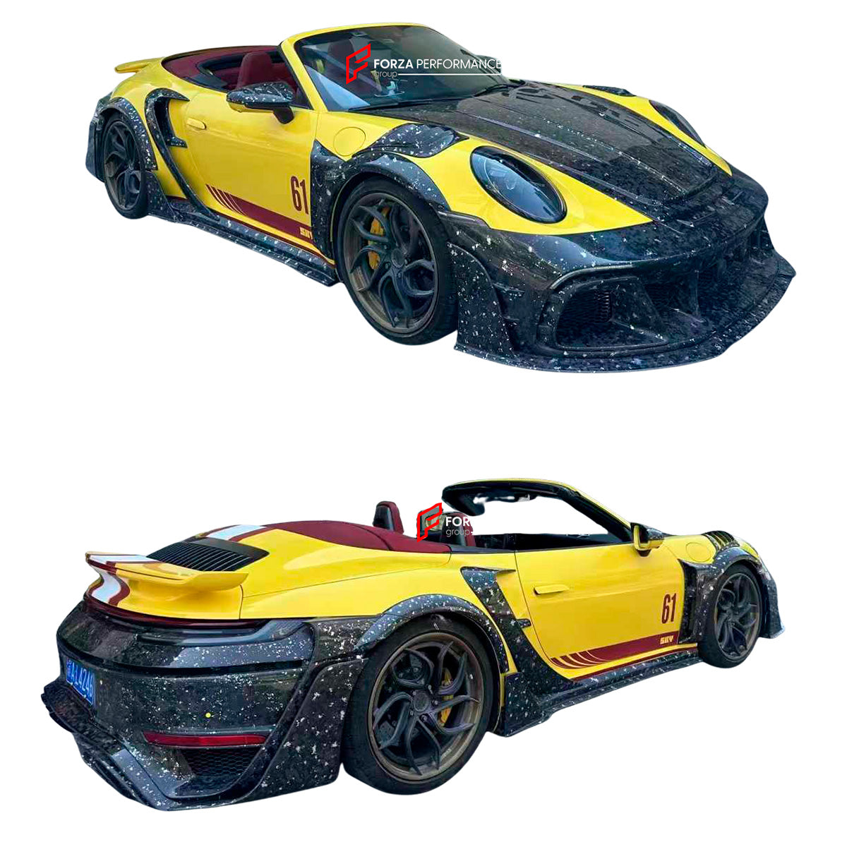 FORGED CARBON BODY KIT for PORSCHE 911 992 CARRERA TURBO S 4S custom fit MANSORY

Set includes:

Front Bumper Assembly
Hood
Fender Flares
Fender Vents
Side Mirror Covers
Side Skirts
Side Vent Covers
Rear Bumper Assembly