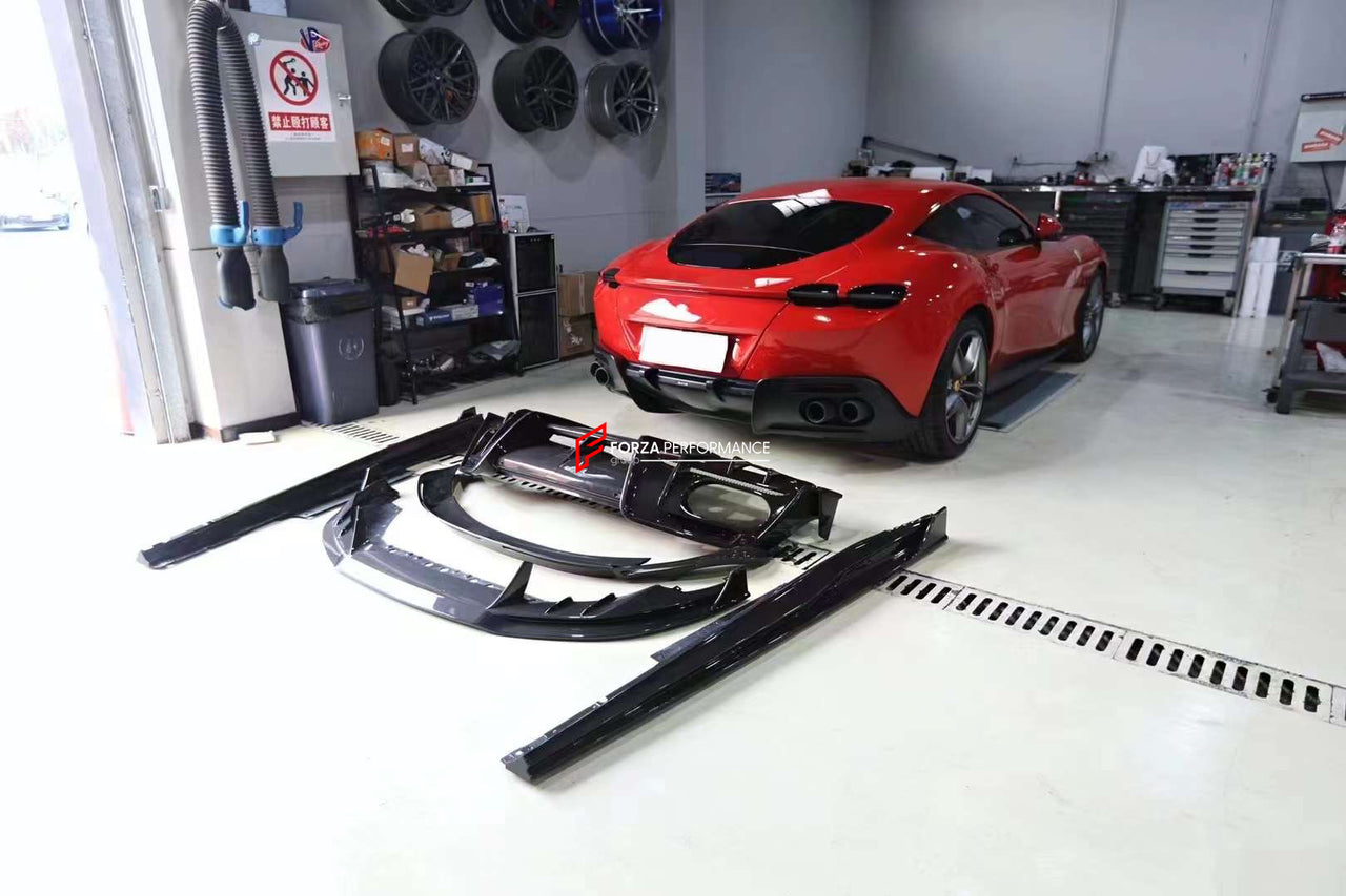 FORZA CARBON AERO KIT for FERRARI ROMA  Set includes:  Front Lip Side skirts Rear Diffuser Rear Spoiler