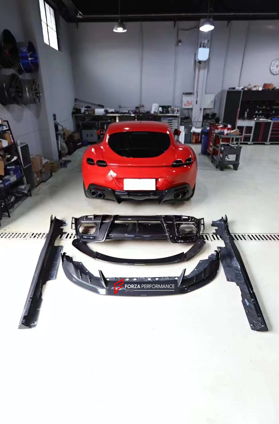 FORZA CARBON AERO KIT for FERRARI ROMA  Set includes:  Front Lip Side skirts Rear Diffuser Rear Spoiler