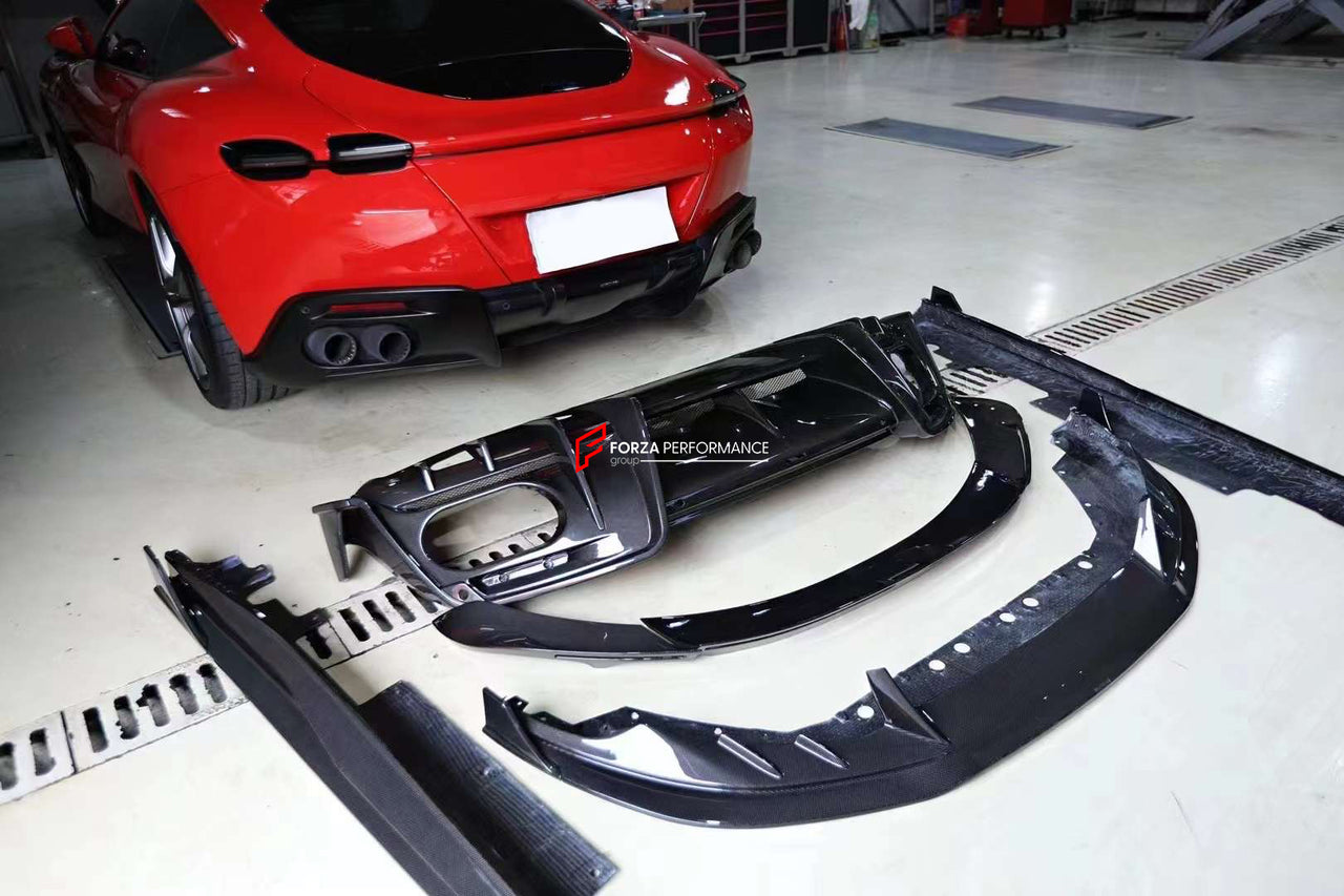 FORZA CARBON AERO KIT for FERRARI ROMA  Set includes:  Front Lip Side skirts Rear Diffuser Rear Spoiler
