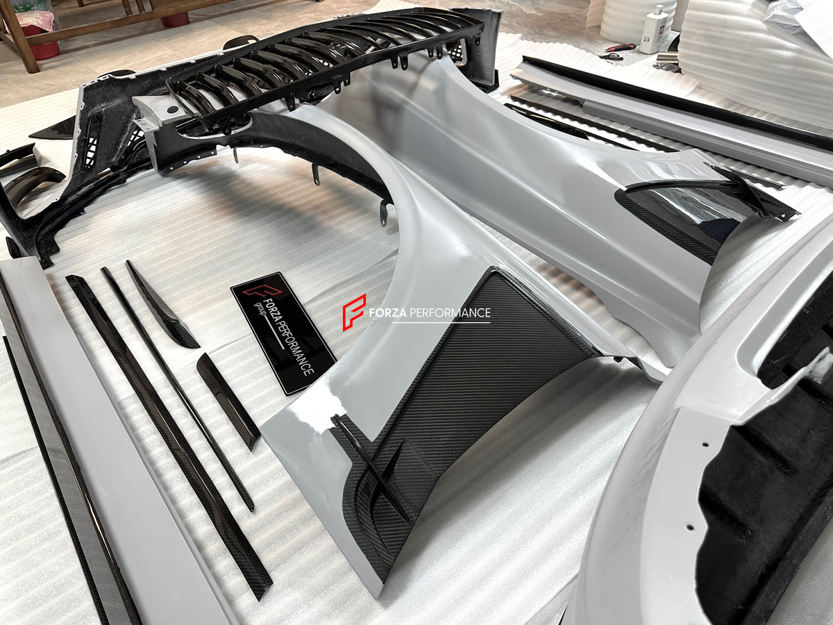 MANSORY STYLE FORZA DRY CARBON BODY KIT for BENTLEY CONTINENTAL GT 2018+  Set includes: Front Bumper Grille Hood Front Fenders Side Mirror Covers Side Trims Side Skirts Folding Roof Cover Rear Spoiler Rear Bumper