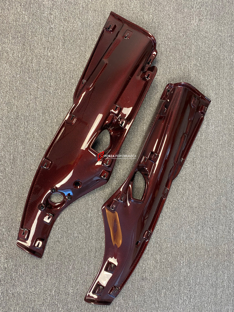 FORZA DRY CARBON INTERIOR KIT for FERRARI 488 GTB, SPIDER  Set includes:  Door Sills Air Conditioning Trims Glove Box Panel Shift Paddles Air Conditioning Control Palnel Center Console Bridge Inner Door Panels