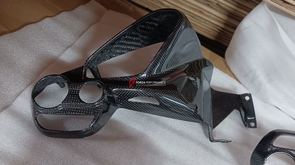 FORZA DRY CARBON INTERIOR KIT for FERRARI 488 GTB, SPIDER  Set includes:  Door Sills Air Conditioning Trims Glove Box Panel Shift Paddles Air Conditioning Control Panel Center Console Bridge Inner Door Panels