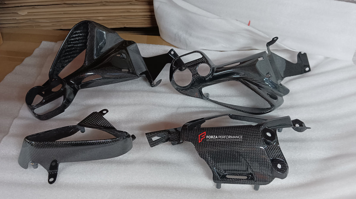 FORZA DRY CARBON INTERIOR KIT for FERRARI 488 GTB, SPIDER  Set includes:  Door Sills Air Conditioning Trims Glove Box Panel Shift Paddles Air Conditioning Control Panel Center Console Bridge Inner Door Panels