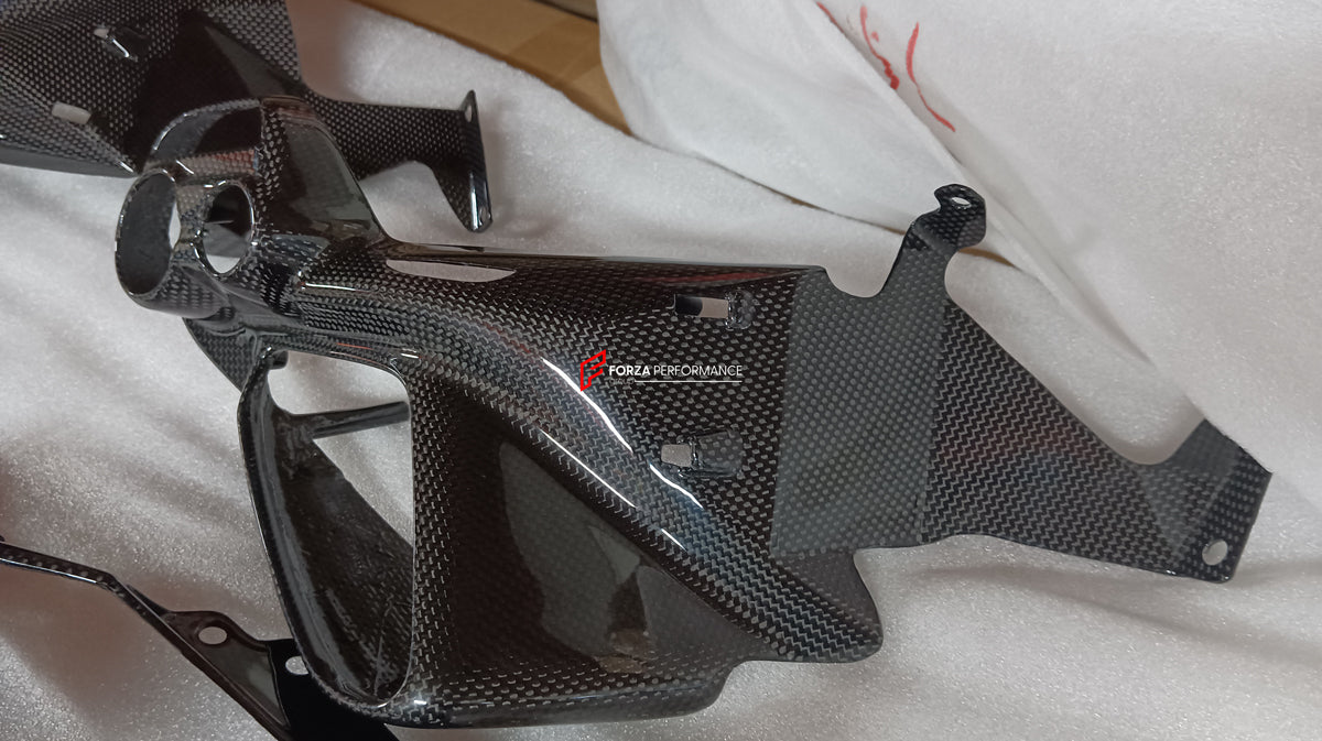 FORZA DRY CARBON INTERIOR KIT for FERRARI 488 GTB, SPIDER  Set includes:  Door Sills Air Conditioning Trims Glove Box Panel Shift Paddles Air Conditioning Control Palnel Center Console Bridge Inner Door Panels
