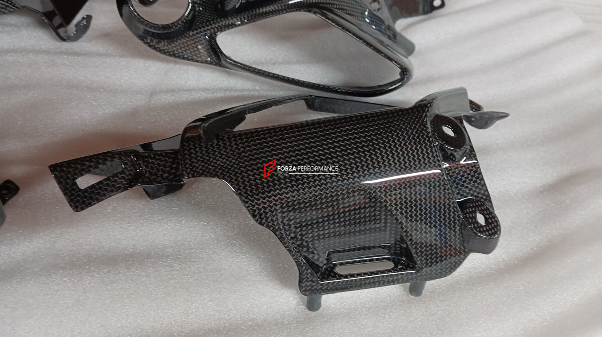 FORZA DRY CARBON INTERIOR KIT for FERRARI 488 GTB, SPIDER  Set includes:  Door Sills Air Conditioning Trims Glove Box Panel Shift Paddles Air Conditioning Control Palnel Center Console Bridge Inner Door Panels