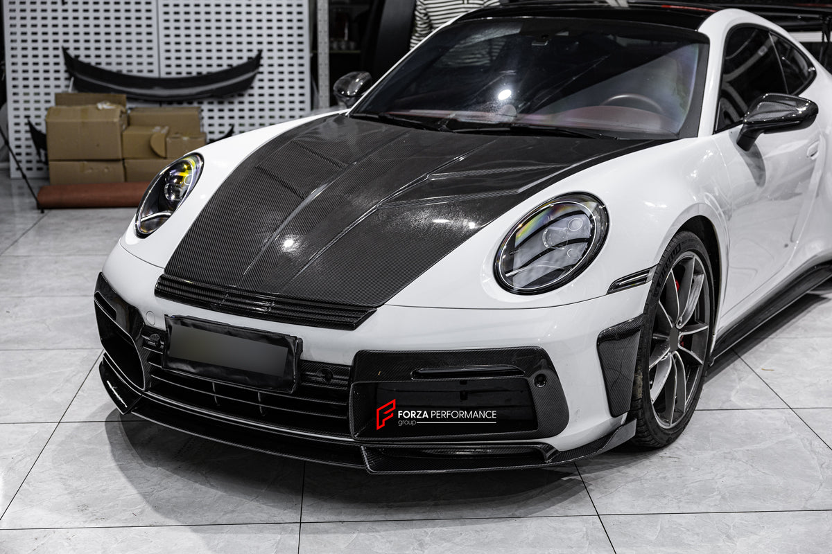 FULL DRY CARBON BODY KIT V3 for PORSCHE 911 992 2018+  Set includes:  Front Lip Front Bumper Vents Side Skirts Hood/Bonnet Spoiler Rear Bumper Mirror Covers Trunk Spoiler Exhaust Tips