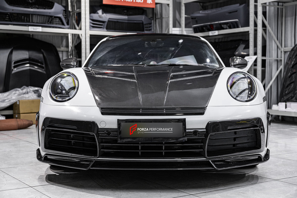 FULL DRY CARBON BODY KIT V3 for PORSCHE 911 992 2018+  Set includes:  Front Lip Front Bumper Vents Side Skirts Hood/Bonnet Spoiler Rear Bumper Mirror Covers Trunk Spoiler Exhaust Tips