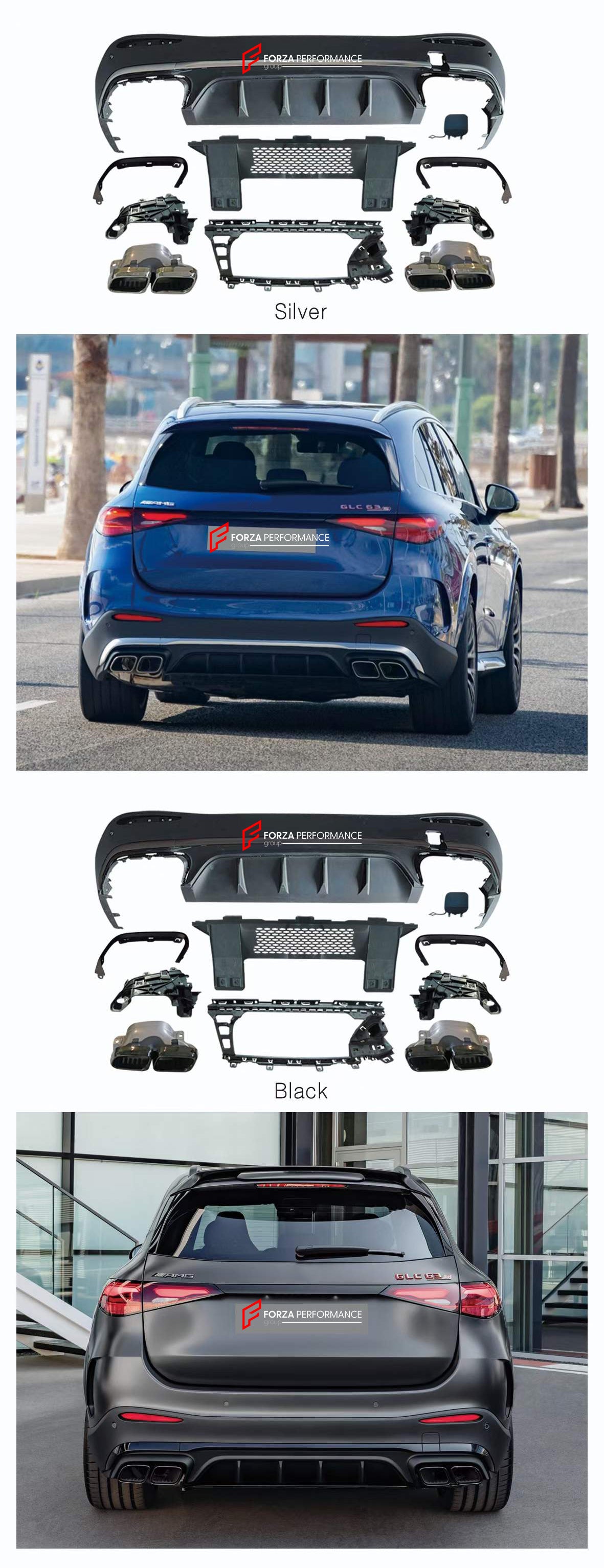 Rear Diffuser with Black Exhaust Muffler Tips suitable for Mercedes GLC Rear Diffuser with Black Exhaust Muffler Tips suitable for Mercedes GLC