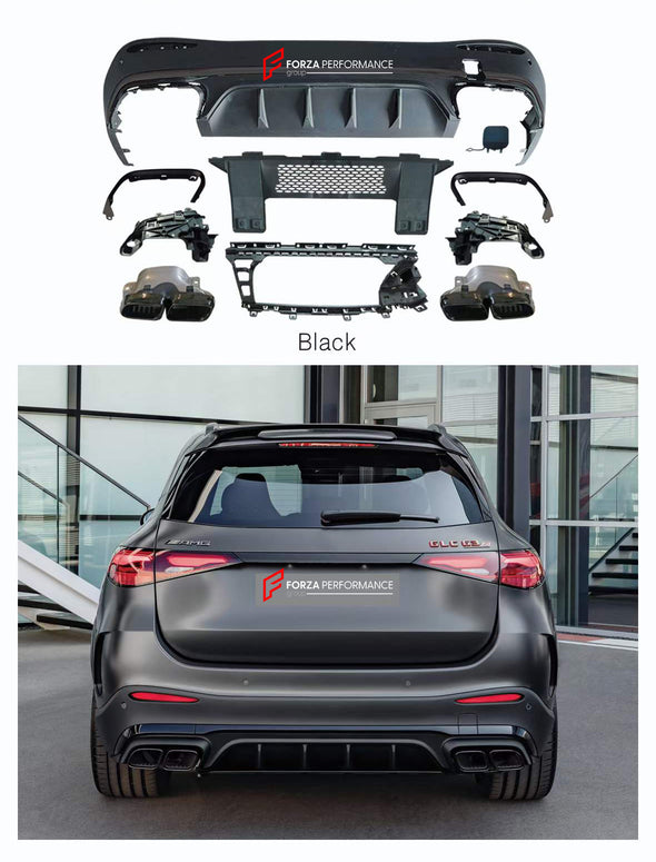 GLC63 AMG STYLE REAR DIFFUSER WITH EXHAUST TIPS for MERCEDES-BENZ GLC-CLASS X254 2022+  Set includes:  Rear Diffuser Exhaust Tips