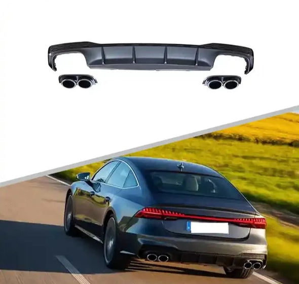 S7 | RS7 REAR DIFFUSER WITH EXHAUST TIPS for AUDI A7 4K8 2019 - 2023  Set includes:  Rear Diffuser Exhaust Tips