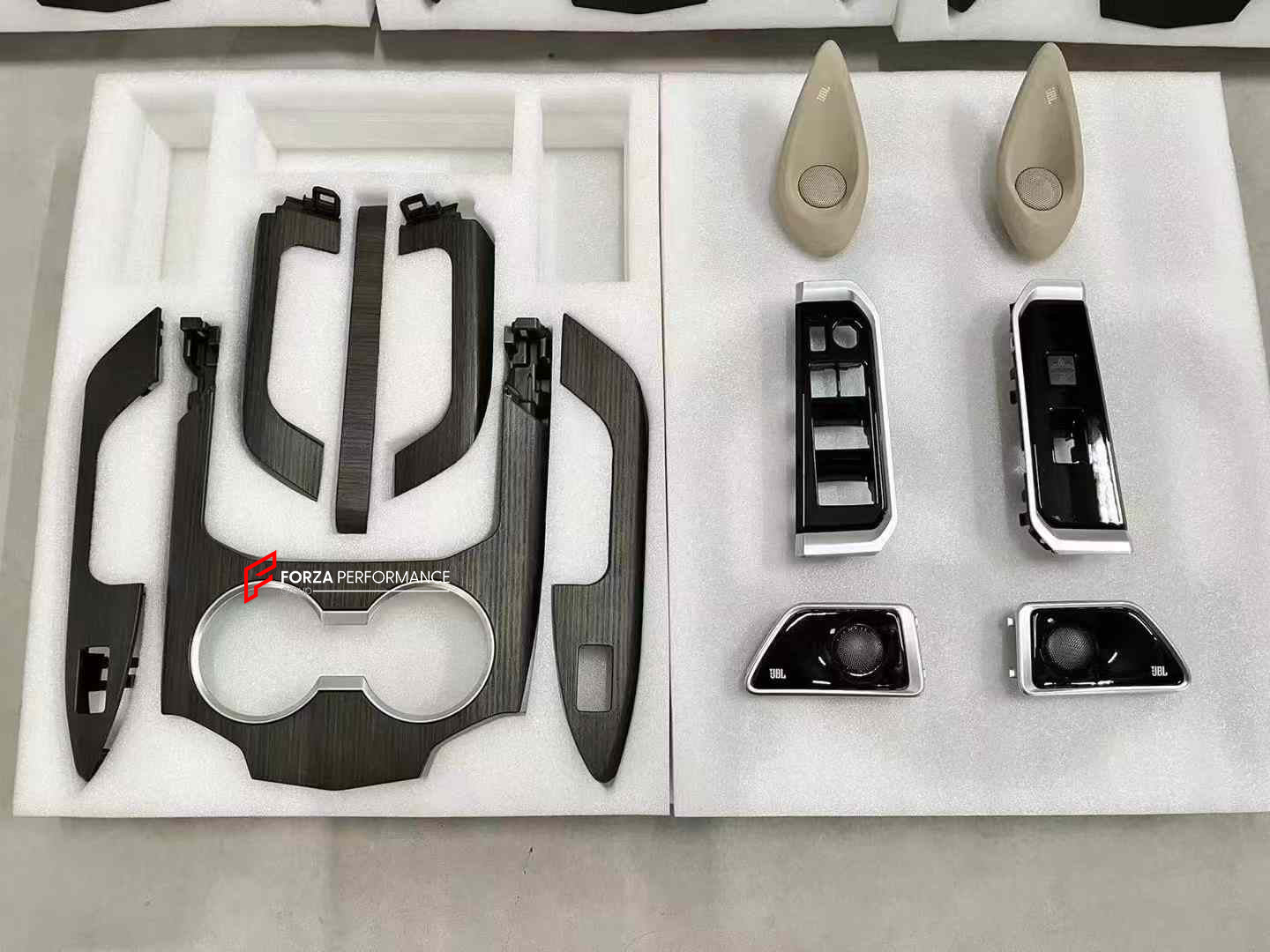 INTERIOR KIT for TOYOTA LAND CRUISER 300 LC 300 2021+

Set includes:

Cupholder
Arm Console
Dashboard Trims
Door Handle Trims
Speaker Covers

Material: Mahogany Wood

NOTE: Professional installation is required.