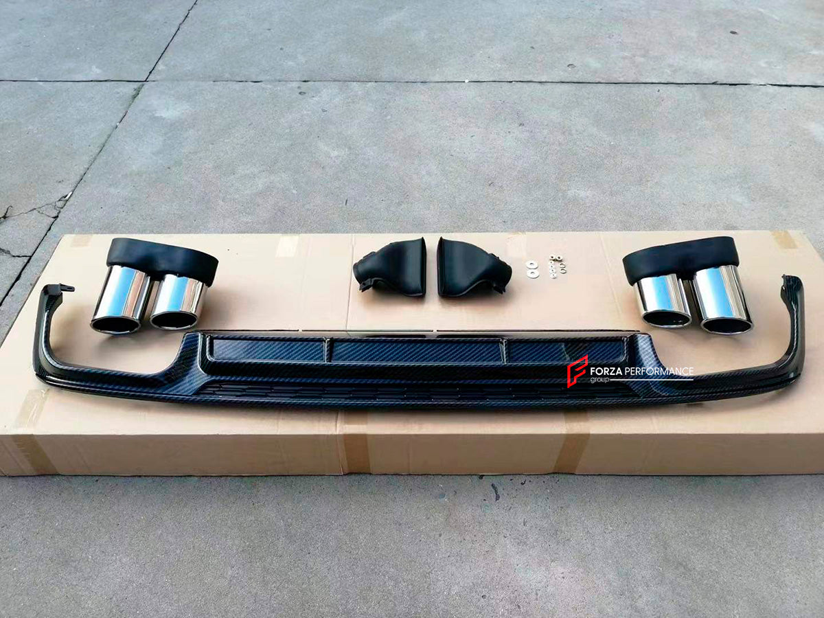 CARBON REAR DIFFUSER WITH EXHAUST TIPS for AUDI A6 C8 2019 - 2024 S6 STYLE

Set includes:&nbsp;

Rear Diffuser
Exhaust Tips

Material: Carbon fiber

NOTE: Professional installation is required