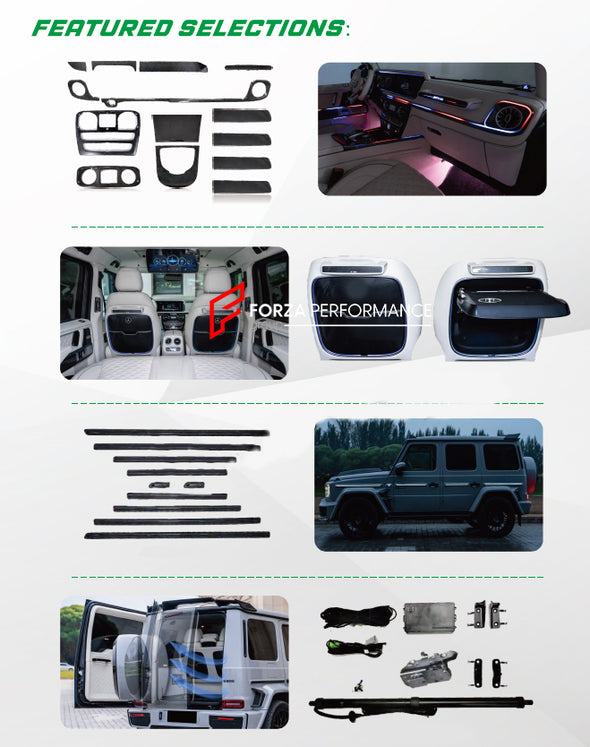 CONVERSION INTERIOR KIT from OLD W463 2002 - 2017 to NEW G-CLASS W463A W464  Set includes: Dashboard assembly  Decorative parts Glove box assembly Driver instument panel Central console with shift knob Control unit Speed screen  Door panel assembly Seat covers Steering wheel