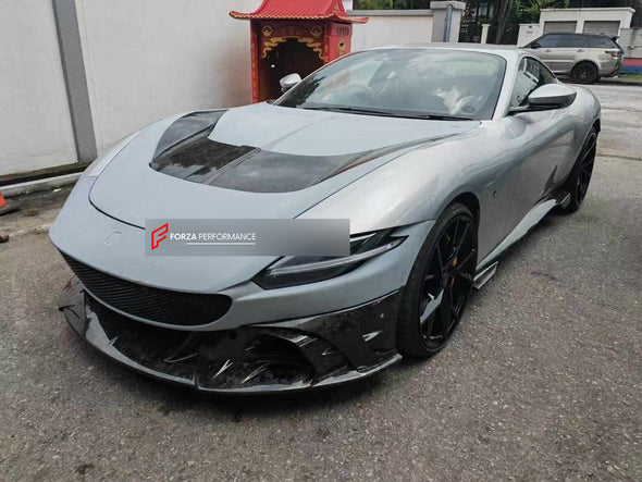 MANSORY STYLE CARBON BODY KIT for FERRARI ROMA  Set includes:  Front Bumper Front Grille Hood Side Mirror Covers Side Trims Side Skirts Trunk Panel Rear Spoiler  Rear Diffuser