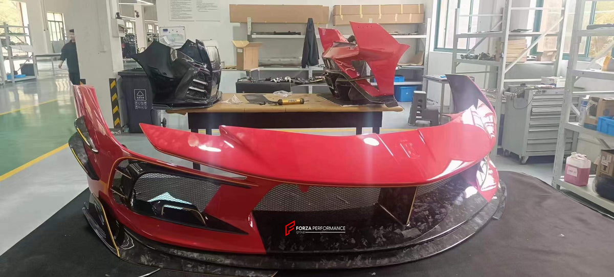 MANSORY STYLE CARBON BODY KIT for FERRARI SF90  Set includes:  Front Bumper Assembly Side Skirts Rear Spoiler Rear Bumper Assembly