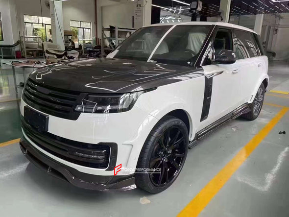 CARBON BODY KIT for LAND ROVER RANGE ROVER L460 EXECUTIVE EDITION 2023+  Set includes:  Front Lip Front Hood Front Grille Side Mirror Covers  Side Air Vents Side Skirts Wheel Arch Liners Rear Roof Spoiler Rear Trunk Spoiler Rear Diffuser