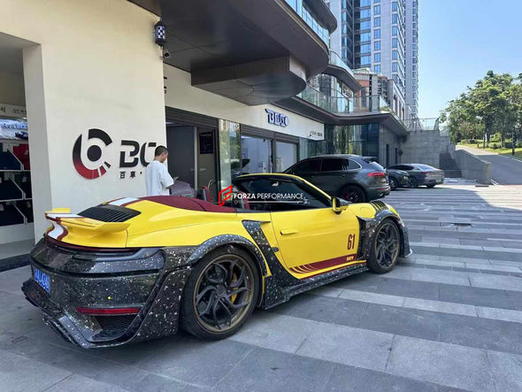 MANSORY STYLE FORGED CARBON BODY KIT for PORSCHE 911 992 CARRERA TURBO S

Set includes:

Front Bumper Assembly
Hood
Fender Flares
Fender Vents
Side Mirror Covers
Side Skirts
Side Vent Covers
Rear Bumper Assembly