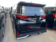 BODY KIT for TOYOTA ALPHARD 40 2024     Set includes:  Front Lip Front LED Fog Lights Front Grille Hood Trims Side Mirror Cover Trims  Side Door Trims Rear Door Trims Roof Spoiler with LED Lights