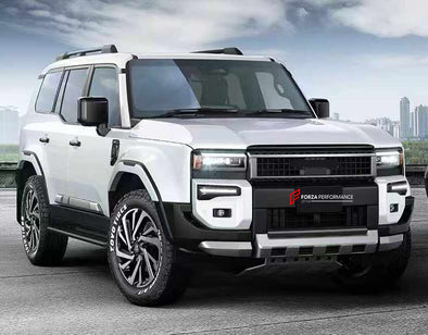 BODY KIT for TOYOTA LAND CRUISER 250 LC 250 2024

Set includes:

Front Bumper Fog Light Trims
Front Skid Plate
Side Fender Trims
Side Door Trims
Roof Spoiler
Rear Trunk Trim
Rear Bumper Step Guard

Material: Plastic

Note: Professional installation is required.