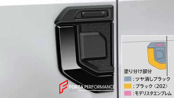 BODY KIT for TOYOTA LAND CRUISER 250 LC 250 2024

Set includes:

Front Bumper Fog Light Trims
Front Skid Plate
Side Fender Trims
Side Door Trims
Roof Spoiler
Rear Trunk Trim
Rear Bumper Step Guard

Material: Plastic

Note: Professional installation is required.