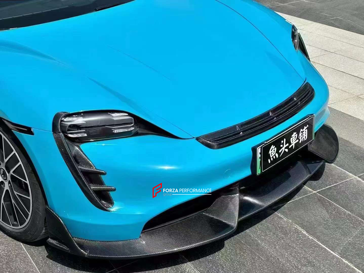 MANSORY STYLE FORGED CARBON BODY KIT FOR PORSCHE TAYCAN Set include:   Front Lip Front Canards Front Fender Side Vents Front Grille Cover Side Skirts  Rear Diffuser Side Splitters of the Rear Bumper Rear Decklid Spoiler