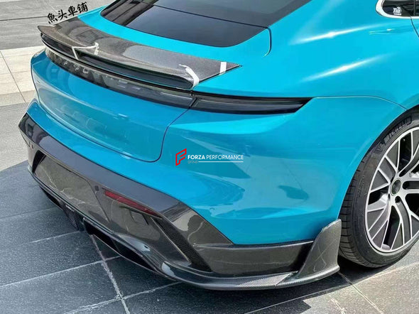 MANSORY STYLE FORGED CARBON BODY KIT FOR PORSCHE TAYCAN Set include:   Front Lip Front Canards Front Fender Side Vents Front Grille Cover Side Skirts  Rear Diffuser Side Splitters of the Rear Bumper Rear Decklid Spoiler
