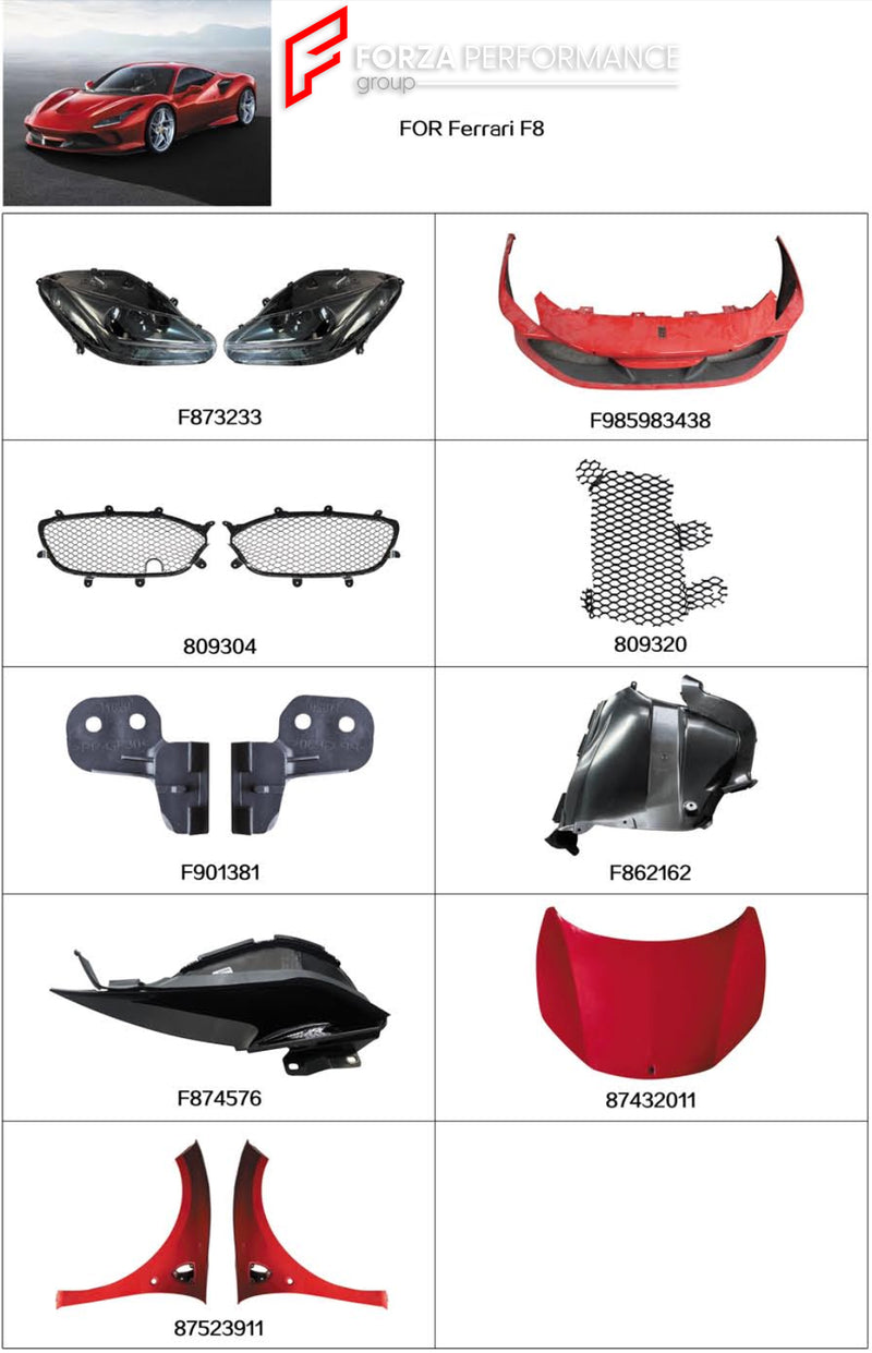 REPLACEMENT PARTS for FERRARI F8 SPIDER | TRIBUTO 2019 - 2022