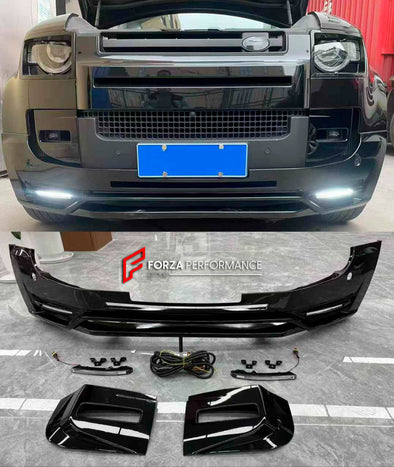 PARTS for LAND ROVER DEFENDER L663 2019+

Set includes:

Front Lip
LED DRL Lights
Front Bumper Trims

Material: Plastic

Note: Professional installation is required.