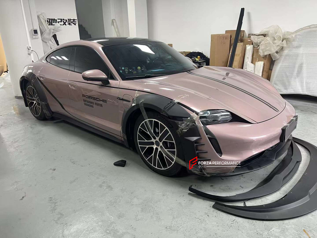 PRIOR DESIGN STYLE WIDE BODY KIT for PORSCHE TAYCAN TURBO S Set includes:  Front Lip Fender Flares Side Skirts Rear Diffuser