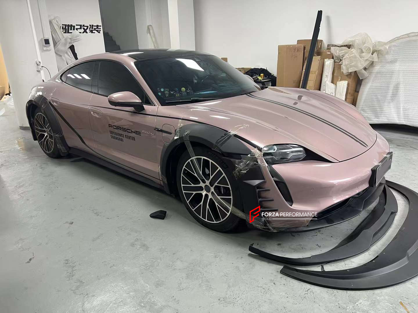 PRIOR DESIGN STYLE WIDE BODY KIT for PORSCHE TAYCAN TURBO S Set includes:  Front Lip Fender Flares Side Skirts Rear Diffuser