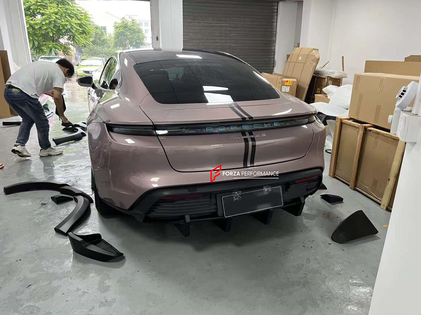 PRIOR DESIGN STYLE WIDE BODY KIT for PORSCHE TAYCAN TURBO S Set includes:  Front Lip Fender Flares Side Skirts Rear Diffuser