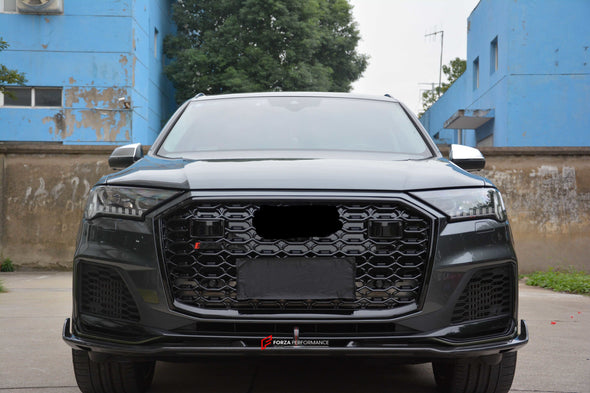 RSQ7 STYLE GLOSSY BLACK FRONT GRILLE and DRY CARBON FRONT LIP for AUDI Q7 4M FACELIFT 2019 - 2024  Set includes:  Front Grille Front Lip