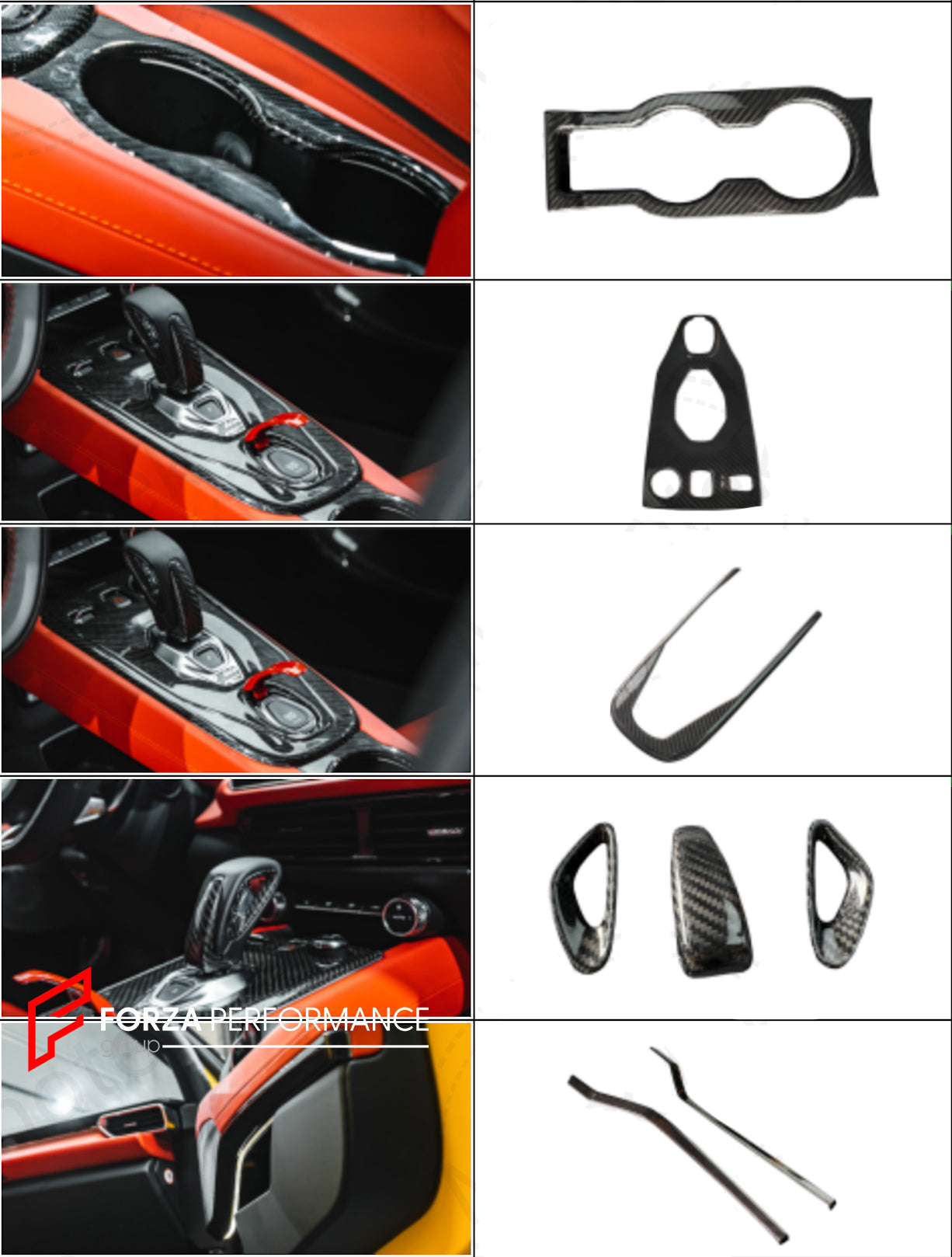 CARBON INTERIOR KIT for LOTUS EMIRA  Set includes:  Cupholder Center Console Frame Shift Knob Door Decoration Trims