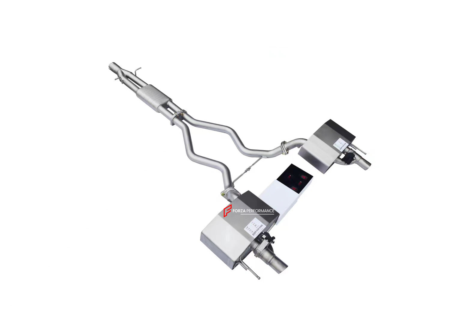 VALVED EXHAUST CATBACK MUFFLER for LAND ROVER RANGE ROVER SPORT L494 LCI 3.0T 2020+  Set includes:  Center Pipes Mufflers with valves Exhaust tips Valve control box with remote control (you may also reuse your factory exhaust valve motors)