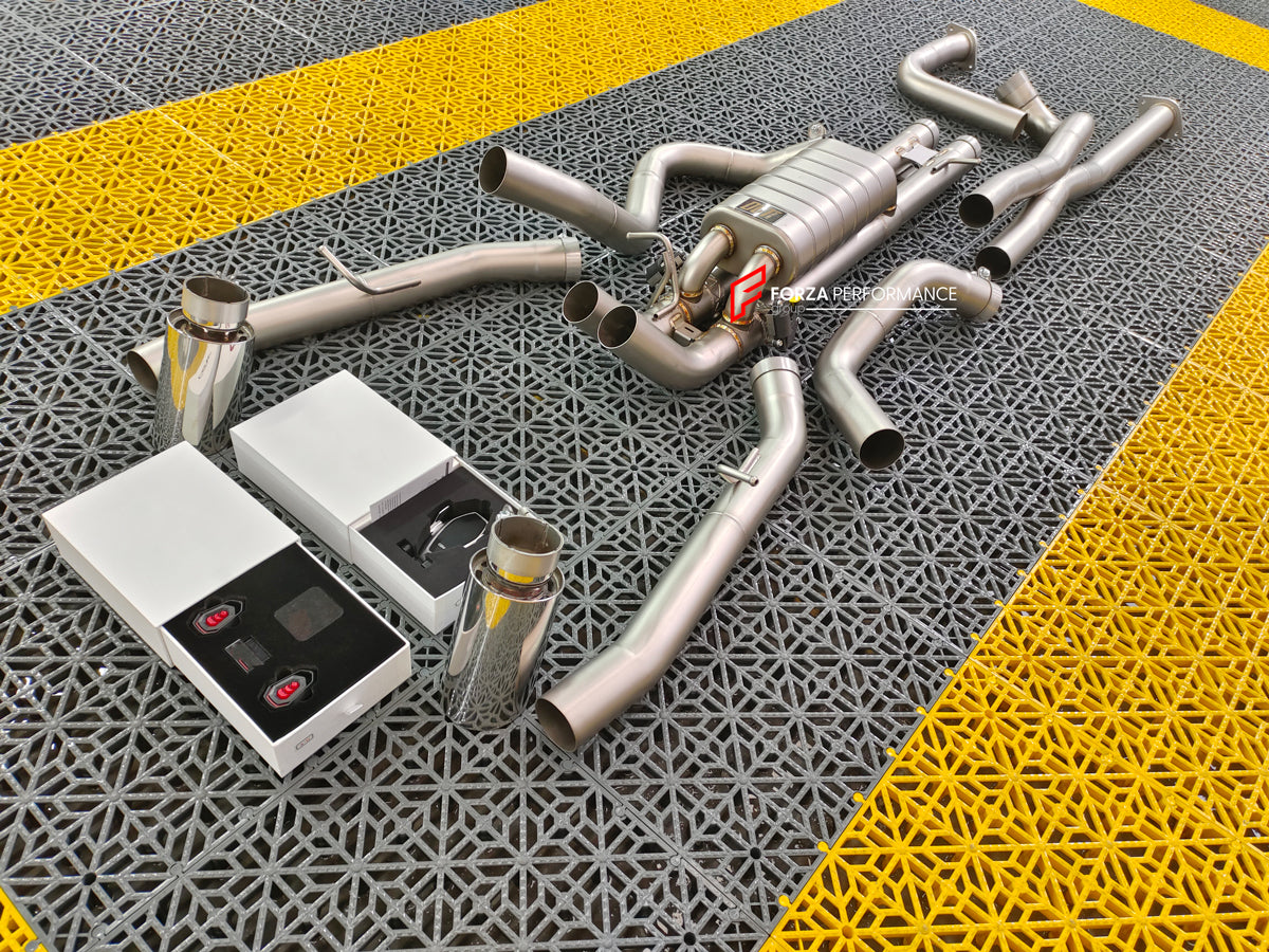 VALVED EXHAUST CATBACK SYSTEM FOR RAM TRX 2021+ 6.2L Material: Stainless Steel Production time: 12 days Note: Professional installation is required.