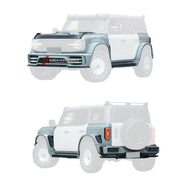 WIDE BODY KIT for FORD BRONCO 2021+

Set includes:

Front Lip&nbsp;
Front Bumper
Front Fenders
Hood / Bonnet&nbsp;
Side Skirts&nbsp;
Rear Fenders&nbsp;
Tail Lights&nbsp;
Rear Bumper&nbsp;
Rear Diffuser&nbsp;

Material: Fiberglass or Carbon Fiber&nbsp;

Note: Professional installation is required.