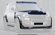 WIDE BODY KIT for LAND ROVER DEFENDER 2021+  Set includes:  Front Hood Front Lip Side Fender Side Air Vents Side Skirts Roof DRL LED Bar Roof Spoiler Rear Diffuser Exhaust Tips