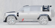 WIDE BODY KIT for LAND ROVER DEFENDER 2021+  Set includes:  Front Hood Front Lip Side Fender Side Air Vents Side Skirts Roof DRL LED Bar Roof Spoiler Rear Diffuser Exhaust Tips