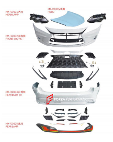 BODY KIT for LEXUS RX AL10 2009 - 2015  Set includes:  Front Bumper Rear Bumper Headlights Tail Lights Hood