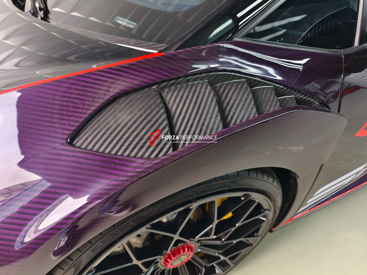 CONVERSION DRY CARBON BODY KIT for LAMBORGHINI HURACAN to HURACAN STO  Set includes: Front bumper Front hood Front hood trunk Side fenders Rear Bumper Rear Fenders Rear hood with Air intake Rear Spoiler Exhaust system Door panels (for an extra cost) Mirror cover (for an extra cost)