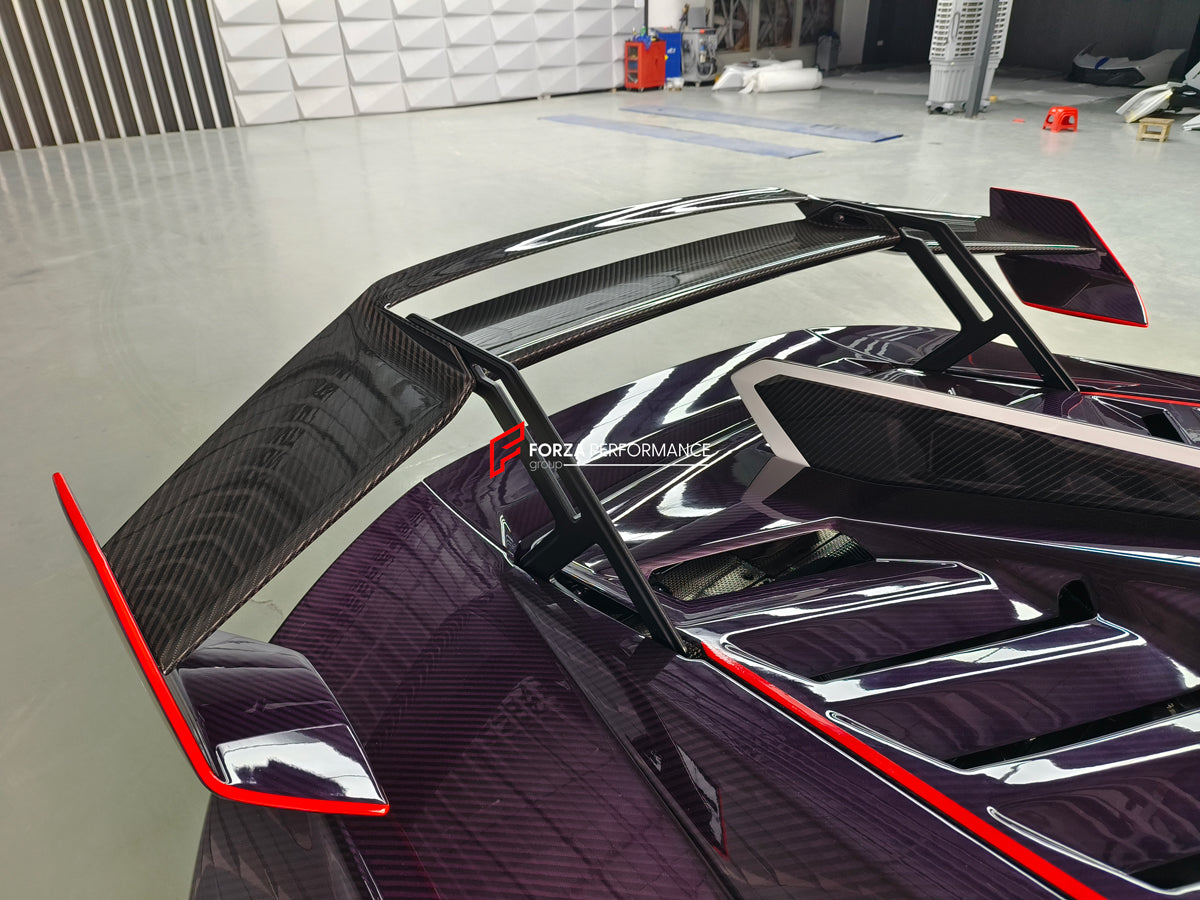 CONVERSION DRY CARBON BODY KIT for LAMBORGHINI HURACAN to HURACAN STO  Set includes: Front bumper Front hood Front hood trunk Side fenders Rear Bumper Rear Fenders Rear hood with Air intake Rear Spoiler Exhaust system Door panels (for an extra cost) Mirror cover (for an extra cost)