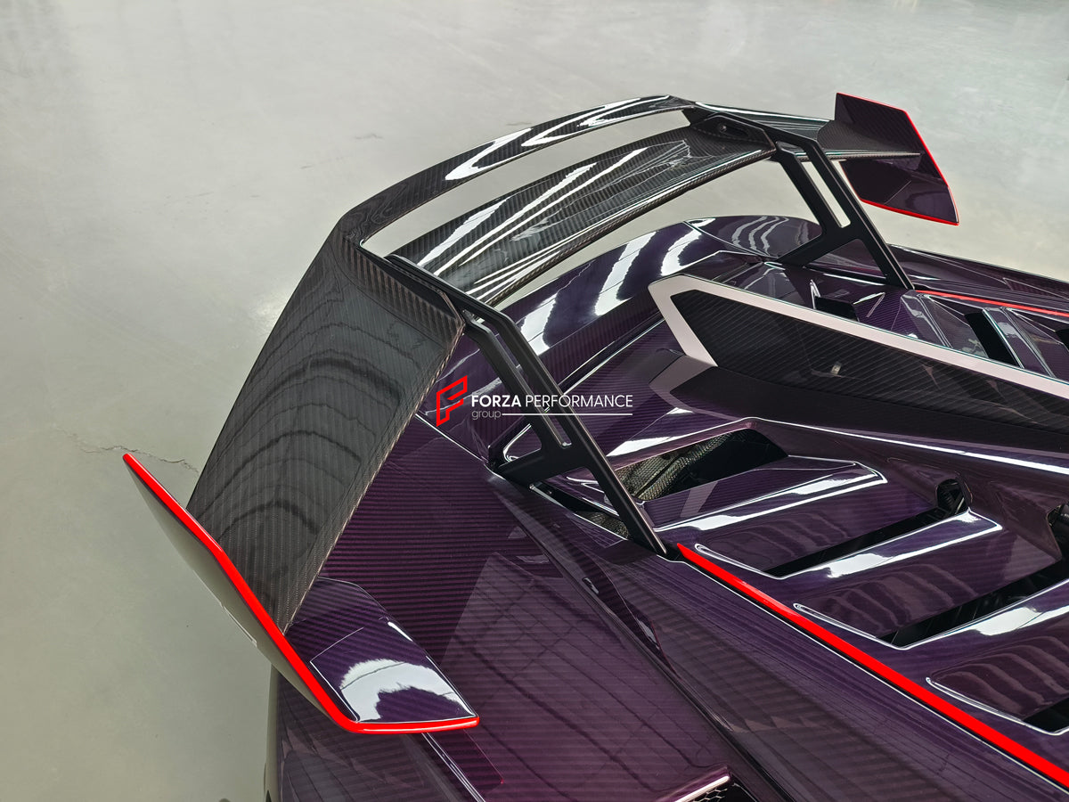 CONVERSION DRY CARBON BODY KIT for LAMBORGHINI HURACAN to HURACAN STO  Set includes: Front bumper Front hood Front hood trunk Side fenders Rear Bumper Rear Fenders Rear hood with Air intake Rear Spoiler Exhaust system Door panels (for an extra cost) Mirror cover (for an extra cost)