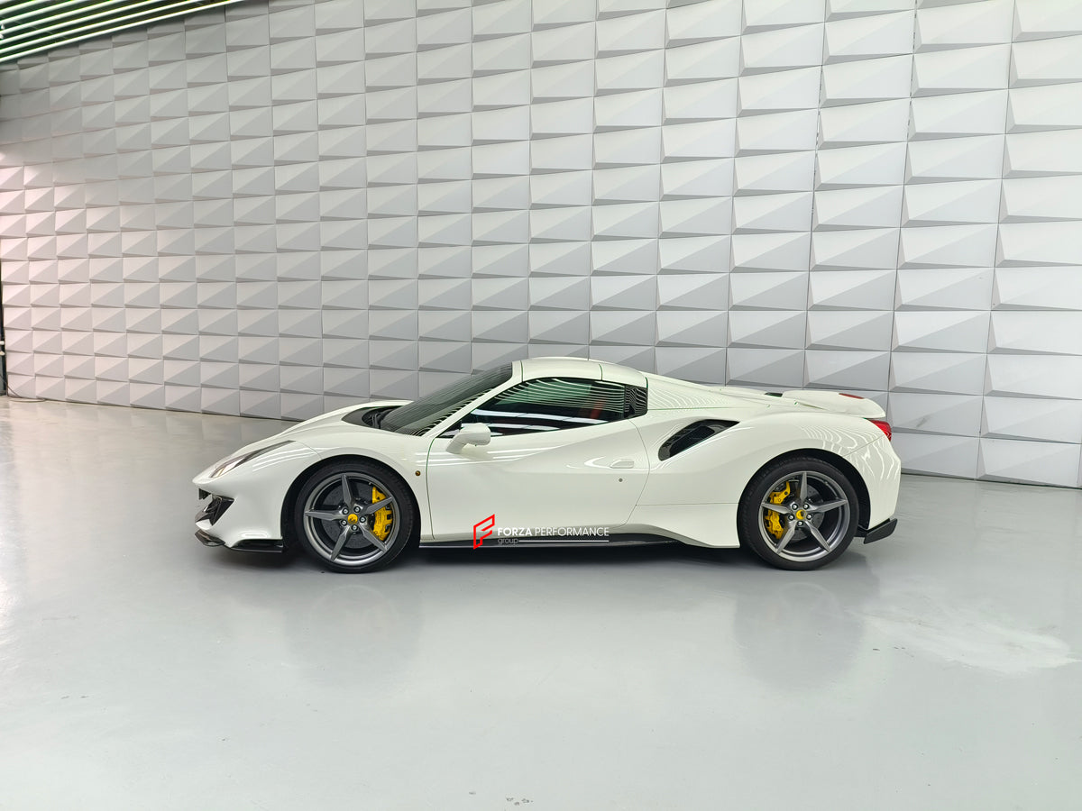 Conversion Body Kit Ferrari 488 Pista for Ferrari 488 2015+  Set includes:  Front bumper Carbon front lip Carbon hood/bonnet Carbon side skirts add-ons Rear bumper Carbon rear diffuser Rear decklid spoiler