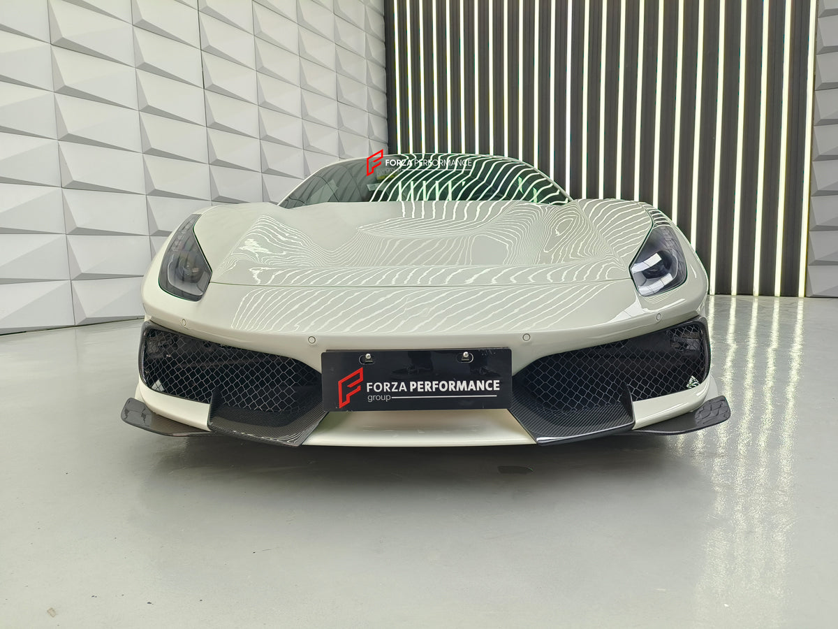 Conversion Body Kit Ferrari 488 Pista for Ferrari 488 2015+  Set includes:  Front bumper Carbon front lip Carbon hood/bonnet Carbon side skirts add-ons Rear bumper Carbon rear diffuser Rear decklid spoiler
